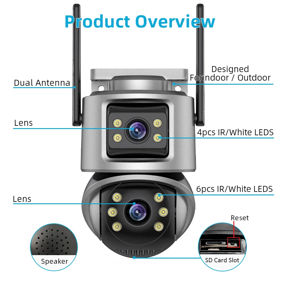 ICsee 6MP 8MP Outdoor Wif Dual Lens Camera cctv Wif dual ball machine linkage Camera Wireless ip Dual Lens ptz Network Camera ip