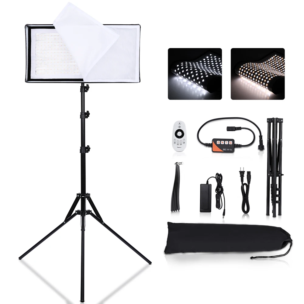 for YouTube Studio Video Photography Shooting Travor Bi-Color Flexible LED Light Panel Mat on Fabric with Stand Portable Rollable LED Video Light 3200-6000K 7200LM CRI 95 