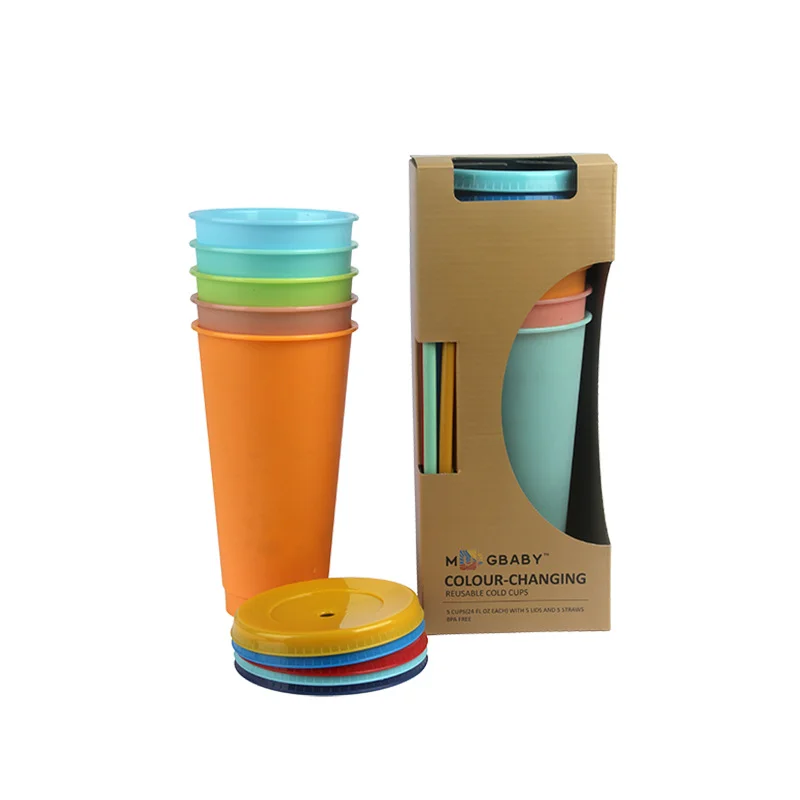 Plastic Reusable cold Drinking Tumblers with lid and straw Temperature Change Color Cups Changing Cup Coffee mug