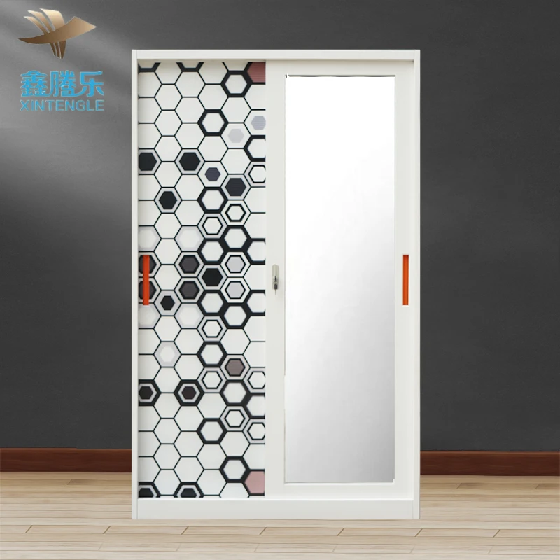 Tengle 2024 New Promotion Girl Bedroom Storage Painted Armoire Mirror Sliding Door Wardrobe Closet Bedroom Furniture