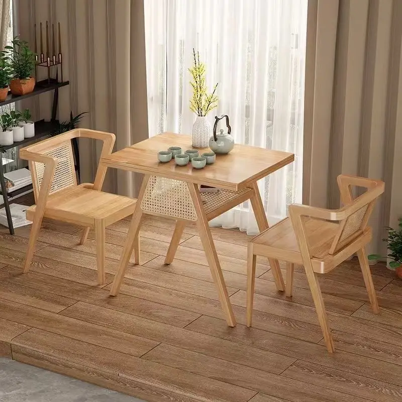 Wholesale Factory Good Price Outdoor Garden Balcony Furniture Slate Table Top Wooden Rattan Weaving Dining Table And Chair Set