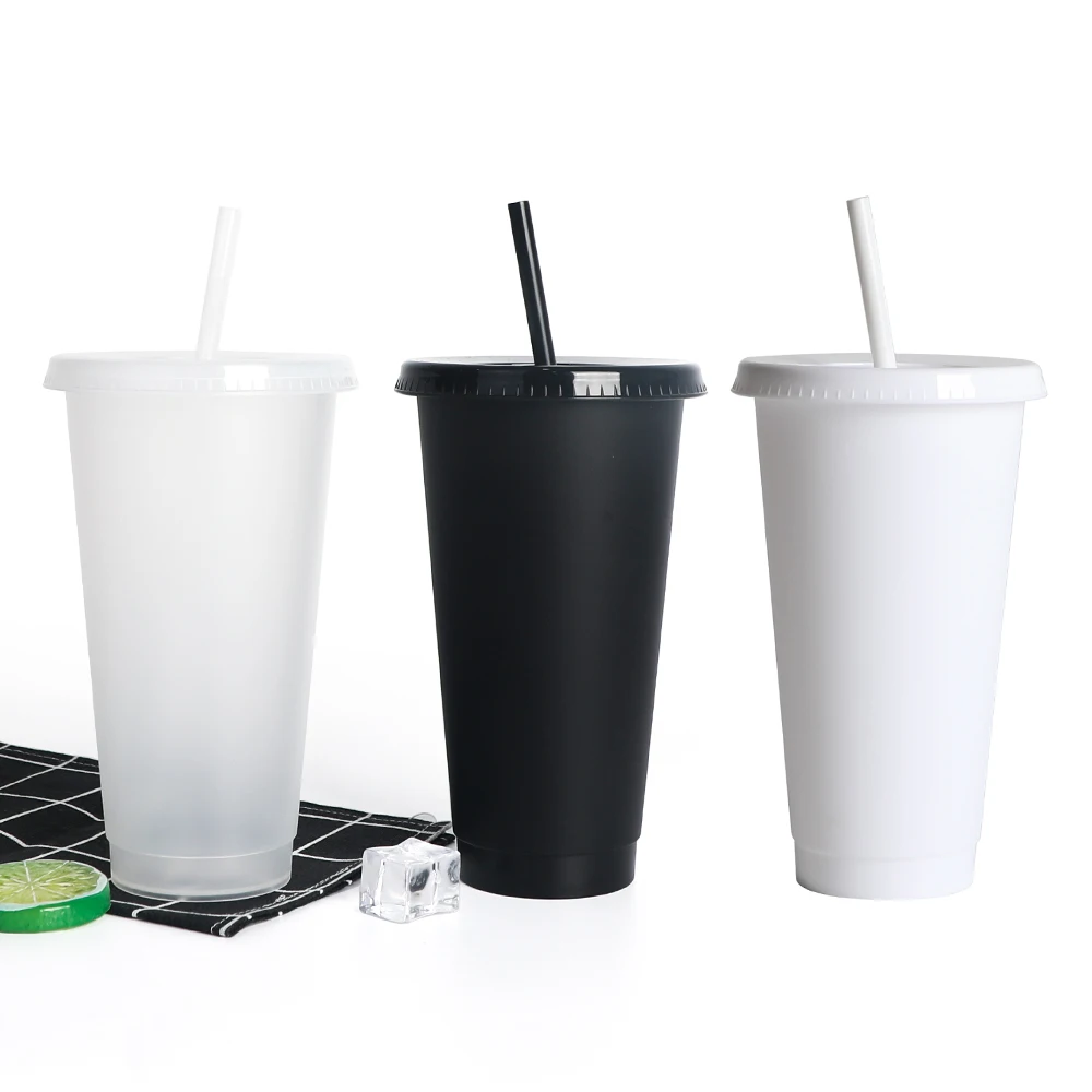 New Stock Colour Plastic Wholesale Drink Tumbler 24Oz Plastic Cold Cups With Lids And Straw