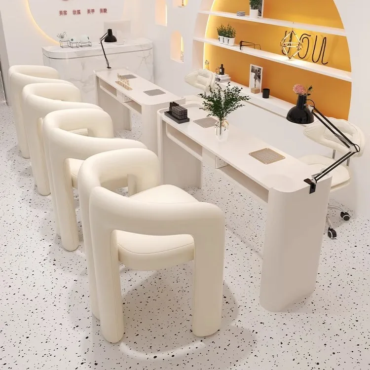 Modern Design Marble Nail Art Table Cream Style with Vacuum Cleaner Socket Internet Celebrated Chair Suit