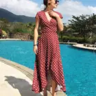 Casual New V-neck Chiffon Dress With Bobbin Point Casual Holiday Style Bohemian Slit Beach Dress