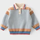 Set 2021 New Children Set Sweater Children Long Sleeved Polo Quantity Winter Colored Stripes Cotton OEM Cardigans