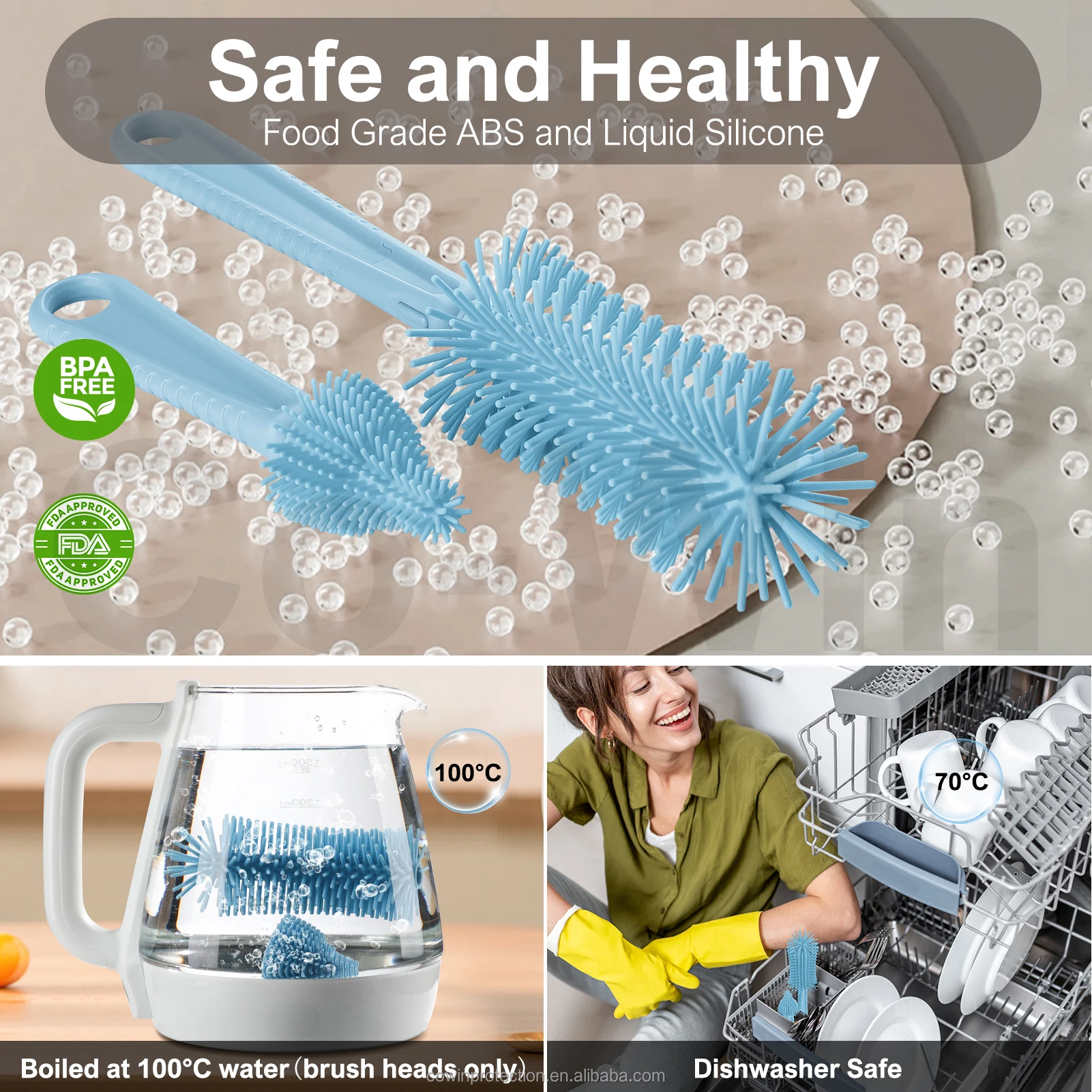 6 In 1 Travel Baby Bottle Cleaning Brush Set Silicone Baby Feeding