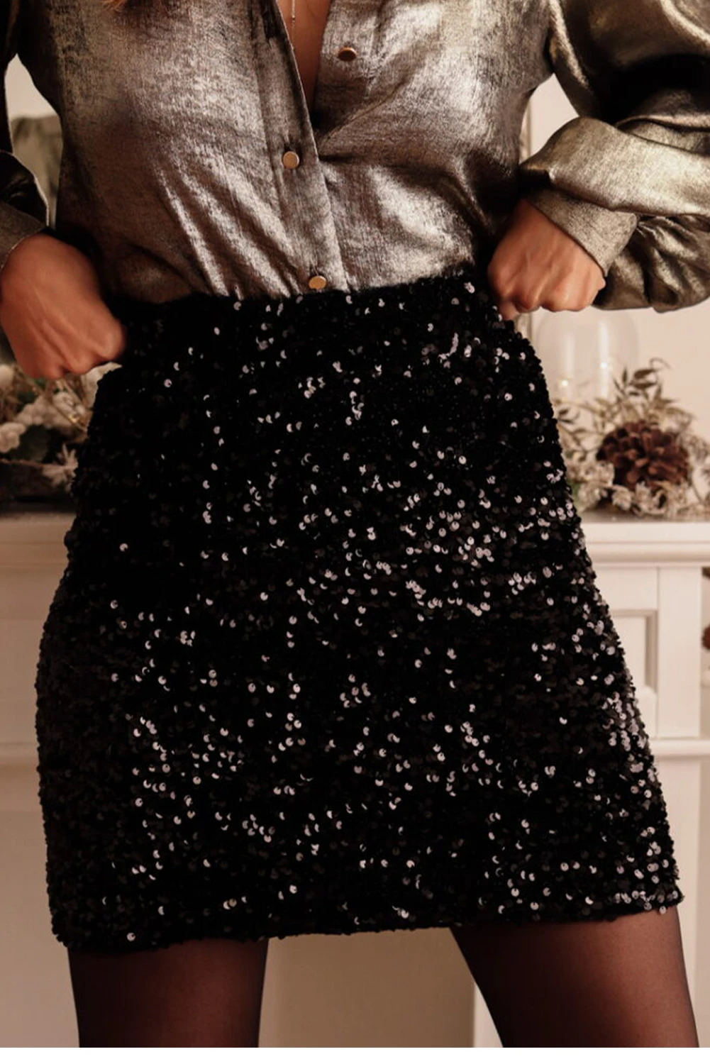 Dear-Lover High Waist Black Sequin Sexy Bodycon Ladies Mini Skirt For Women