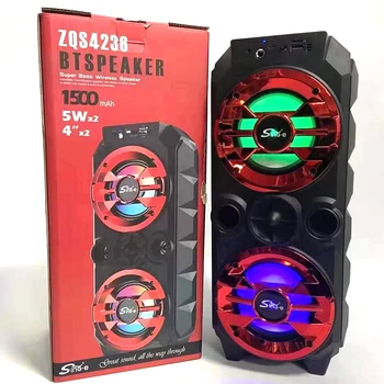 ZQS4236 Wholesale Dual 4 inch Outdoor Indoor Wireless Portable Tower Speaker LED Colorful Light Party Karaoke Speaker