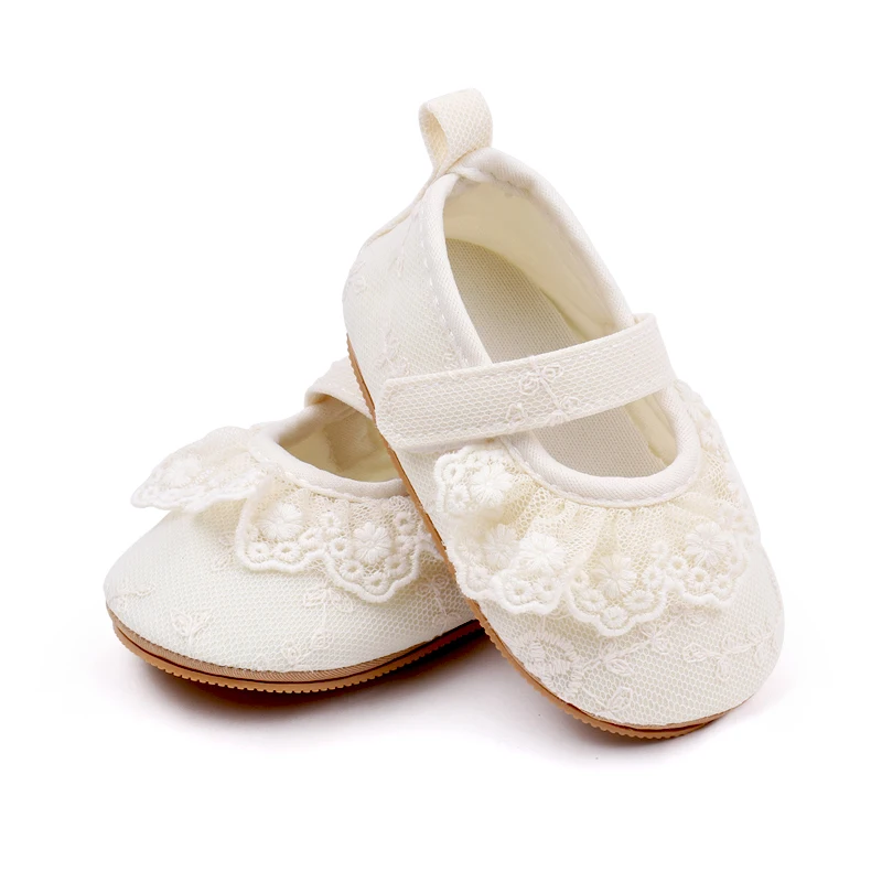 Spring and Autumn Solid Color Lace Lace Soft Soled Non-slip Baby Princess Shoes for Girls details
