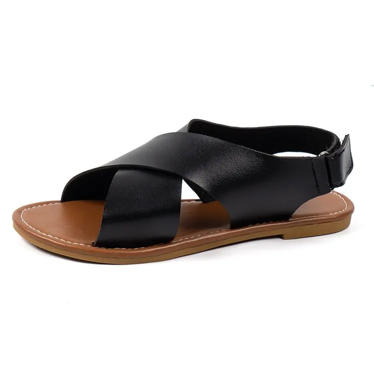 36-43 Sandals Women's Soft Flat Roman Shoes Casual open toe cross strap summer new style sandals