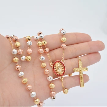 Wholesale cheap Three colors cross rosary jewelry