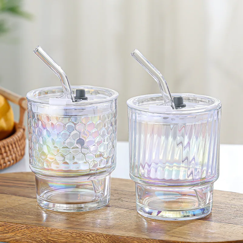 Laser electroplated style glassware customized sublimation logo drink cold iced beer coffee tea water tumblers glass with straw