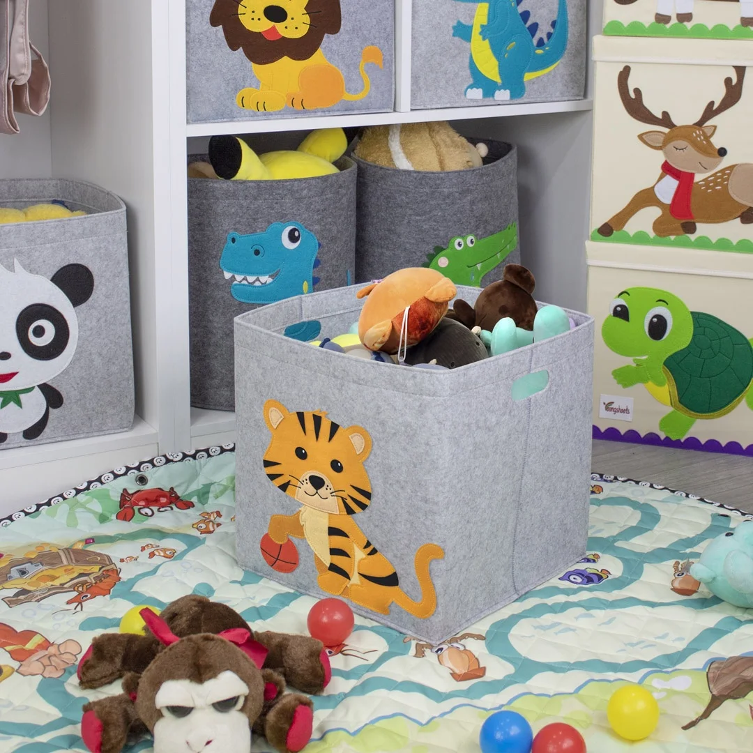 Spot Goods Wholesale Popular Cartoon Storage Box Woven Felt Storage Organizer Soiled Clothes Organizer For Toys