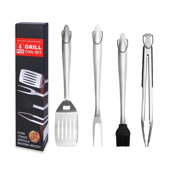 Heavy Duty 14 inch Stainless Steel 4 Pcs BBQ Accessories Grill Tools Set For Outdoor Portable Camping Grilling Cooking Utensil