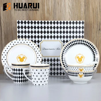 Factory OEM ODM tableware custom logo cartoon pattern ceramic dinnerware porcelain dinner set