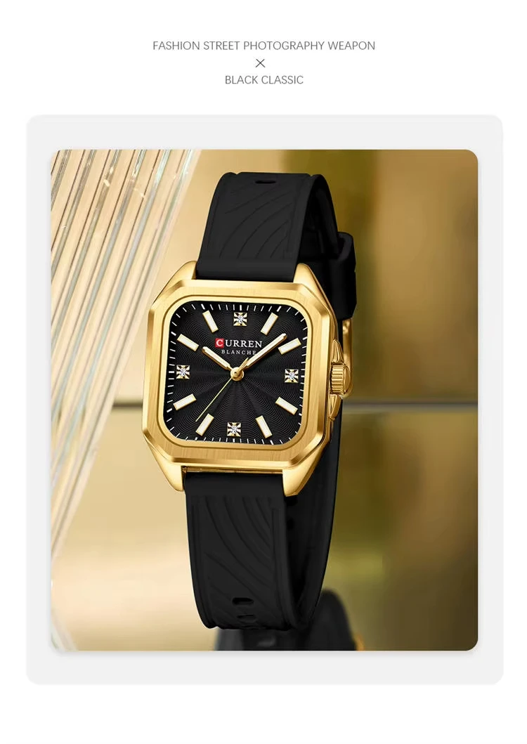 CURREN 9113 New Fashionable Classic Women's Quartz Watch Night Light Waterproof Square Calendar Business Quartz Women Watch