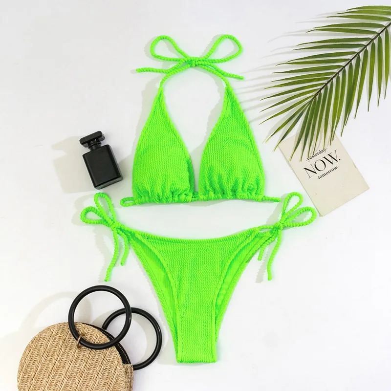 Sexy Bikini 2022 Swimsuits Women Micro Bikini Set Solid Ribbed Swimwear