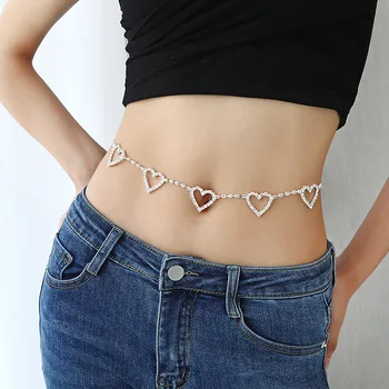 wholesale fashion jewelry heart body chain bikini Crystal tassels waist chain sexy unwear jewelry for women