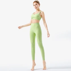 High Quality Glitter Design Sexy Slim Back Three Rows Three Buttons Spandex Yoga Set Female Gym Fitness Set