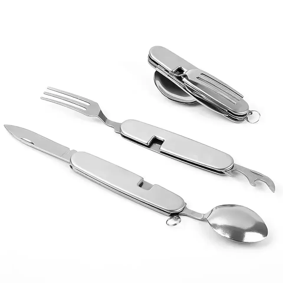 Functional Utensil Travel Cutlery Stainless Steel Spoon Fork Knife Outdoor Camping Foldable Cutlery Set