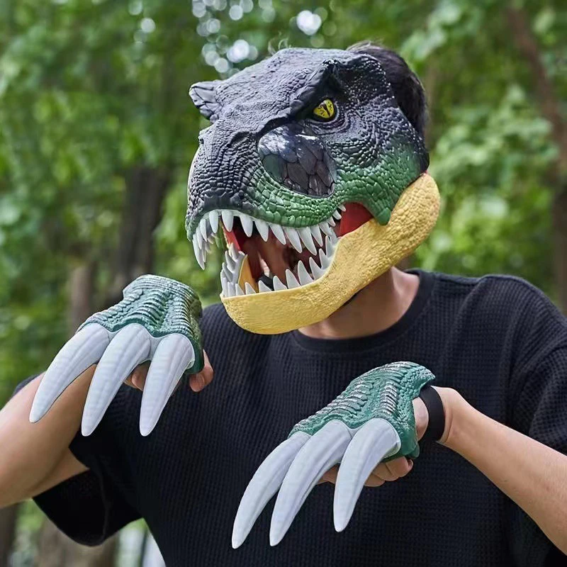 Movable Dragon Moving Jaw Decor Halloween & Christmas Party Funny Mask Dino Dinosaur Costume for Kids' Birthday Cosplay Gifts