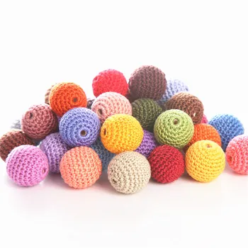 30mm Wholesale Big Size Cotton Crochet Beads Wood Bead For Baby Necklace