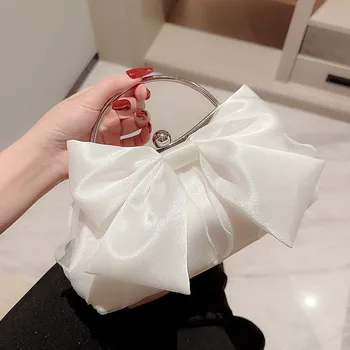 Hot Selling White High-End Dress Bag with Chain Cross-Border Handbag Weddings Banquets Fairy Bag Open Closure Polyester Lining