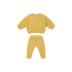 2022 new arrival toddler baby boys girls two piece sweatshirt sets solid waffle newborn baby outfits with pocket