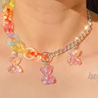 Color Jewelry Cute Shinny Bear Pendant Acrylic Necklace Candy Color Bear Jewelry For Girl Women