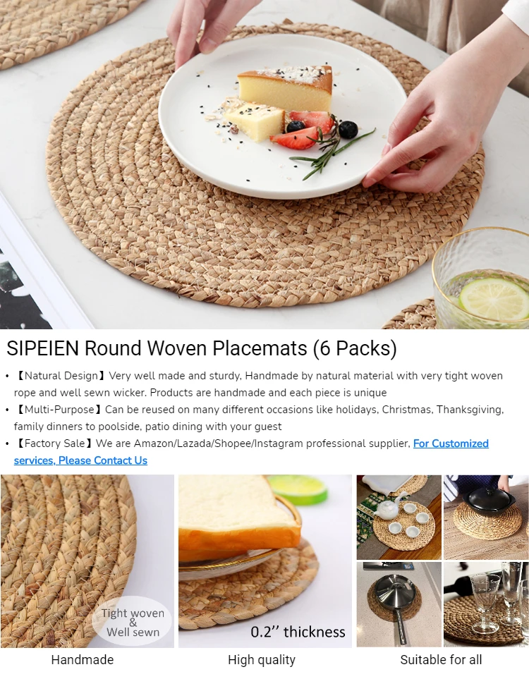 Natural Seagrass Place Mat Hand Woven Round Rattan Placemats For