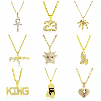 Punk Hip Hop Fashion Jewelry Men Gold Plated Cuban Chain Full Rhinestone Sweater Alloy Necklace
