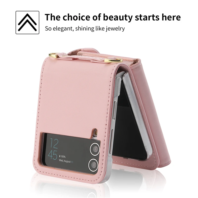New Fashion Wallet PU Leather Case For Samsung Z Flip 4 Z Flip 3 Phone Cover With Card Slots Crossbody Phone Case