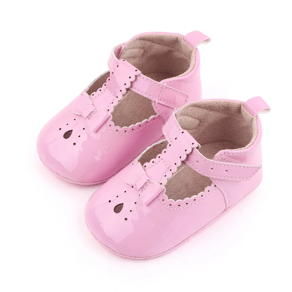 Spring and Summer Pure Color Hollow Shining PU Leather Baby Girls Soft Soled Princess Shoes details
