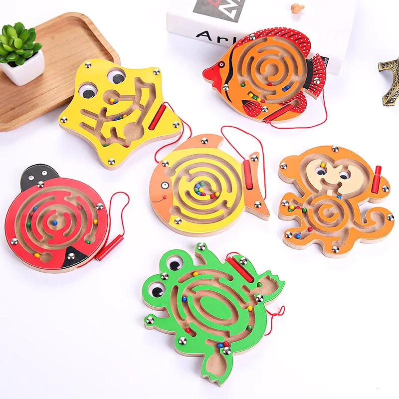 Kids Magnetic Maze Toys Kids Wooden Game Toy Wooden Intellectual Jigsaw Board D 