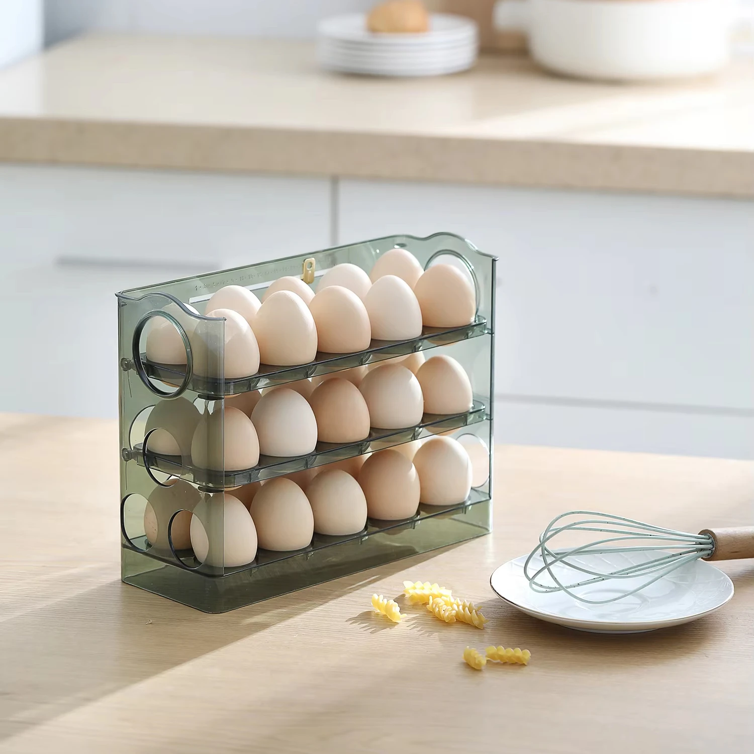 30 grids 3 Tier Egg Organizer Automatic Plastic Eggs Storage Box Holder PET Refrigerator Egg Container For kitchen Accessories