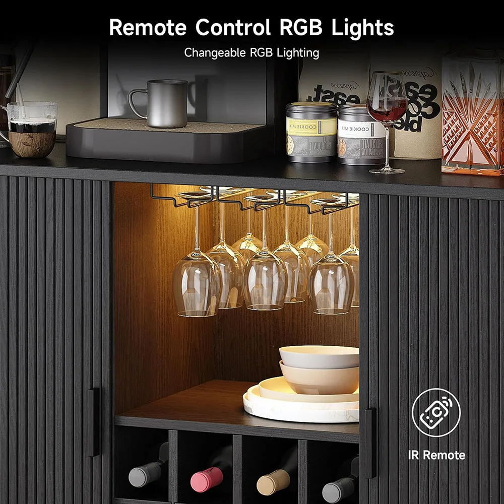 55" Wood Wine Bar Cabinet LED Light Modern Liquor Whiskey Rack Farmhouse Buffet Sideboard Storage for Living Room/Kitchen supplier