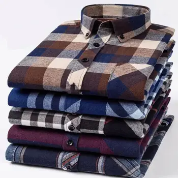 Men's Loose Fit Heavyweight Flannel Long Sleeve Plaid Shirt