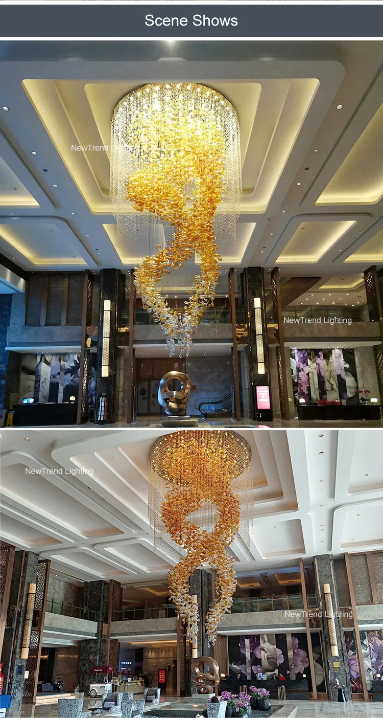 CPL-323 Luxury Bespoke Large Lighting Indoor Decoration Villa Hall Hotel Lobby Staircase Glass LED Chandelier factory