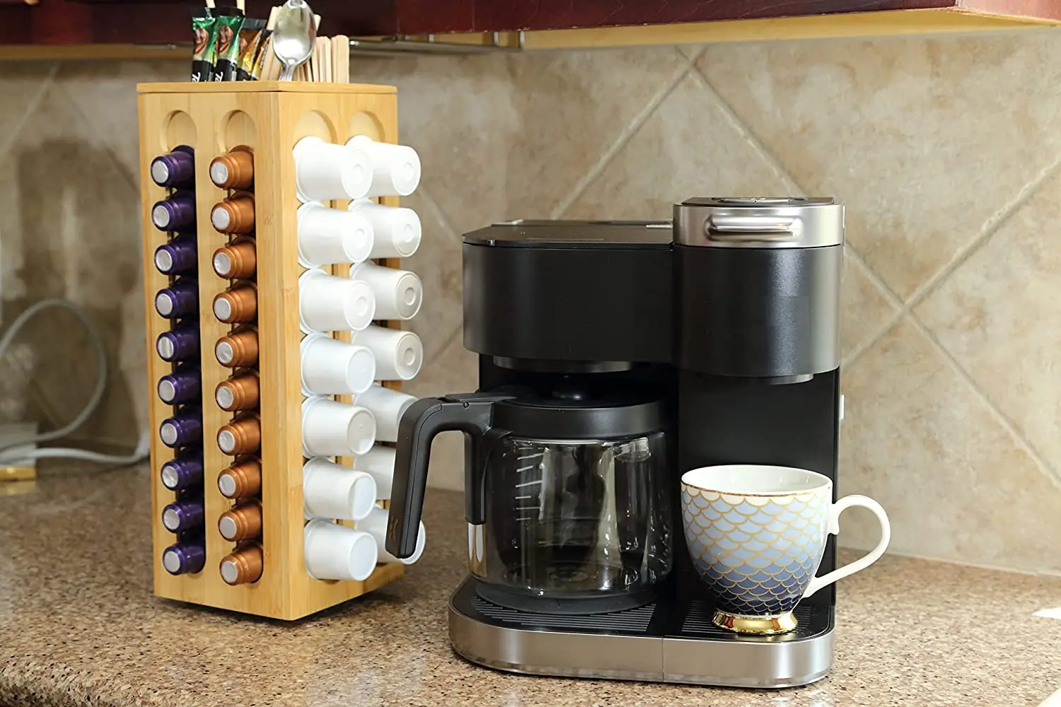 Amazon Modern Coffee Rack Capsule Holder Coffee Pod Capsule Holder Elegant Food Storage for 360 Rotating Rack Bamboo