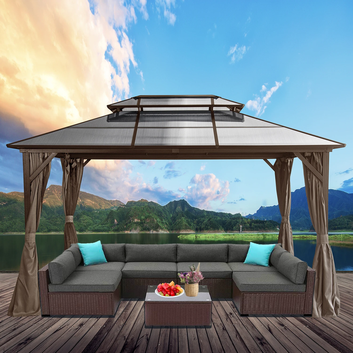 Nowensol X Hard Top Pavilion Double Room Pc Roof Canopy Outdoor