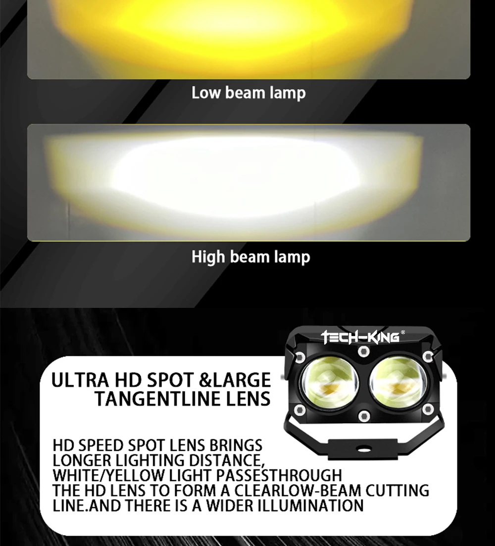 TECH-KING G02 Motorcycle parts 3 Colors All-In-One 90W Ip67 Waterproof Led Spotlight For Motorcycles Matrix Led Laser Spotlight