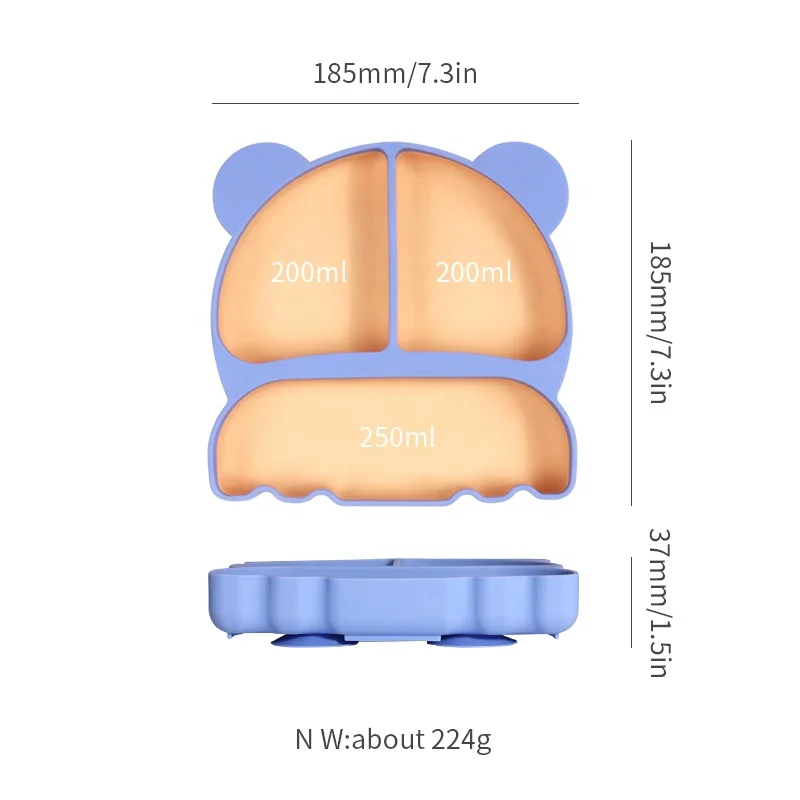 Wellfine BPA Free Food Grade Silicon Baby Feeding Divider Plates Kids Dining Suction Plates for Babies Toddlers