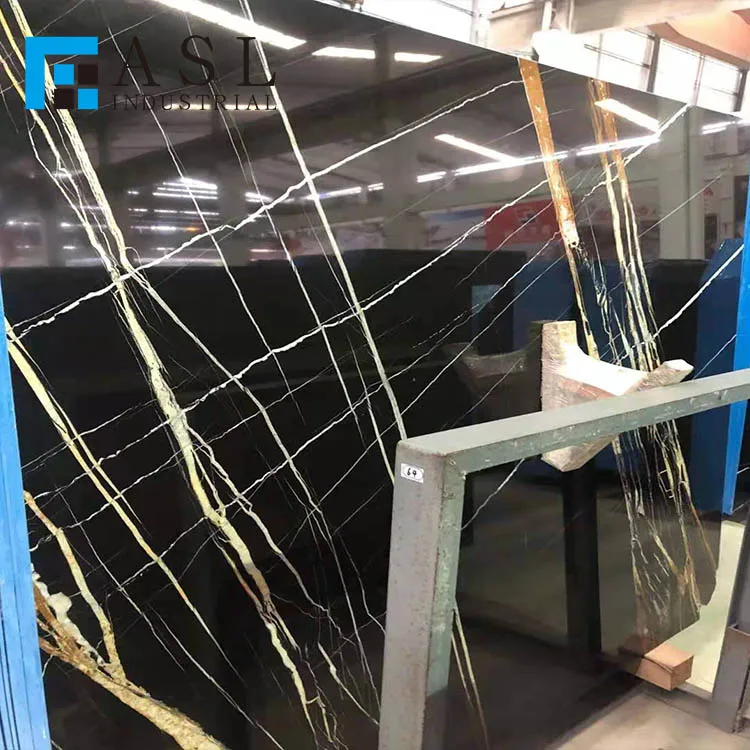 Custom natural pure black marble with gold line iran black marble vein of gold veins tunisa black gold stlaurent marble tiles