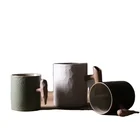Tea Japanese Small Retro Handmade Ceramic Stoneware Pottery Coffee Tea Mug With Wooden Handle