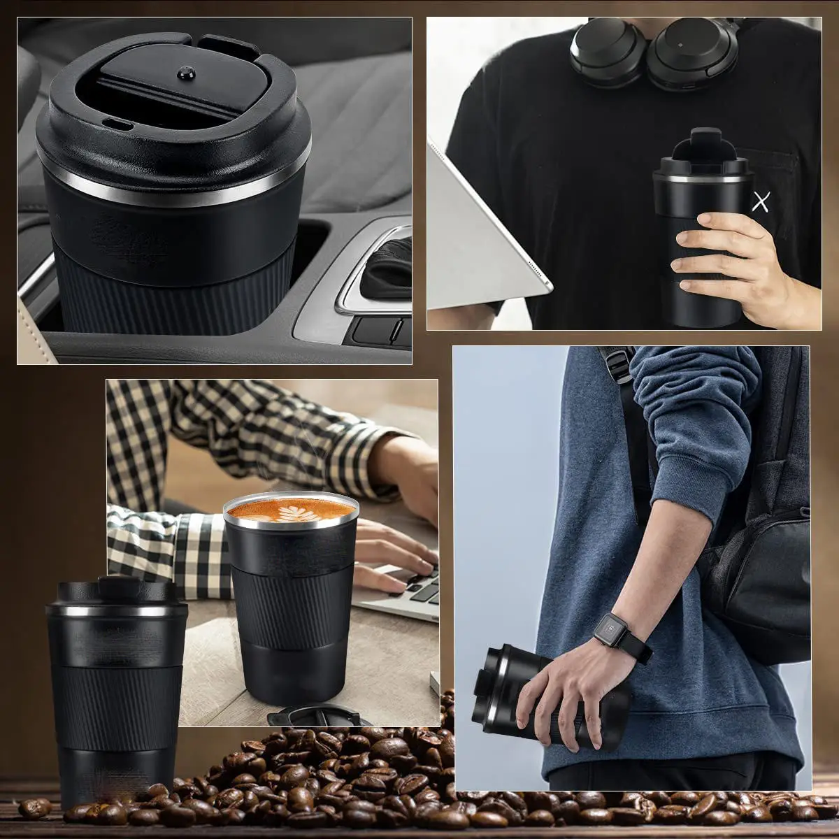 16oz Durable Outdoor Stainless Steel Vacuum Insulated Travel Coffee Mug with Leak Proof Lid Keeping Coffee Hot Vulcanus