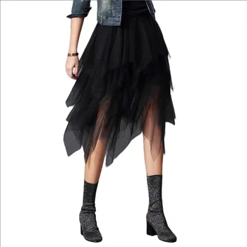 Women Irregular Tulle Skirt Summer High Waist Skirt Up Party Petticoat Fashion Casual Style New Goth Dark