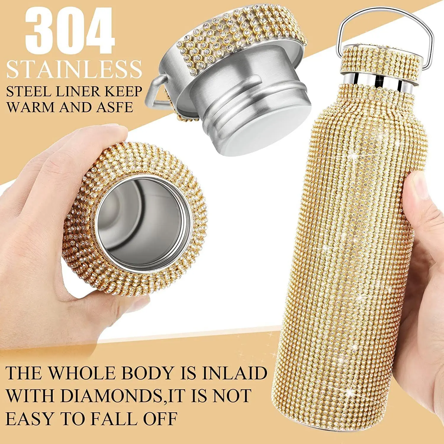 Andaz Press Iridescent Glitter Round Rhinestone Liquor Flask