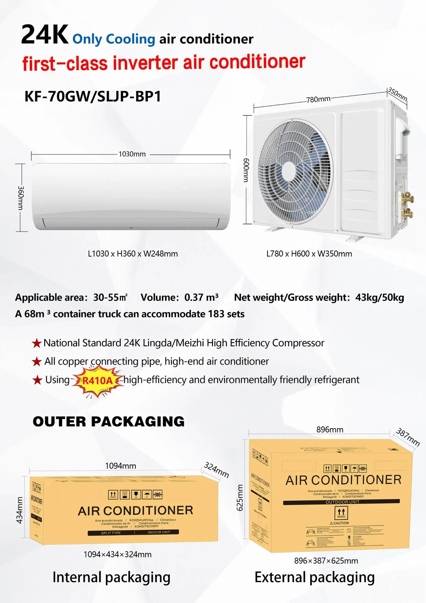 Split Air Conditioner, R32, 18000Btu, 36000Btu - detail 14