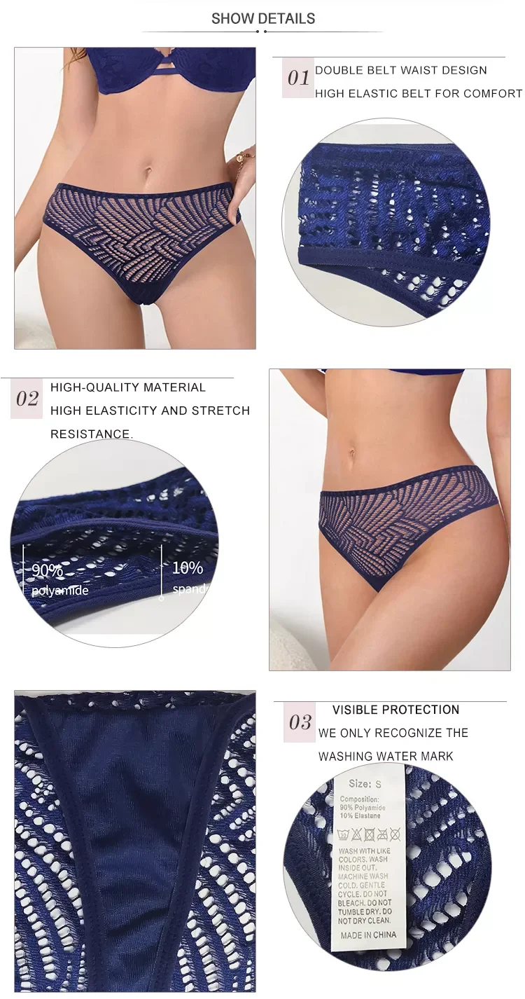 Women's Panties Striped Hollow Out Hot See Through Voile Lace Underwear