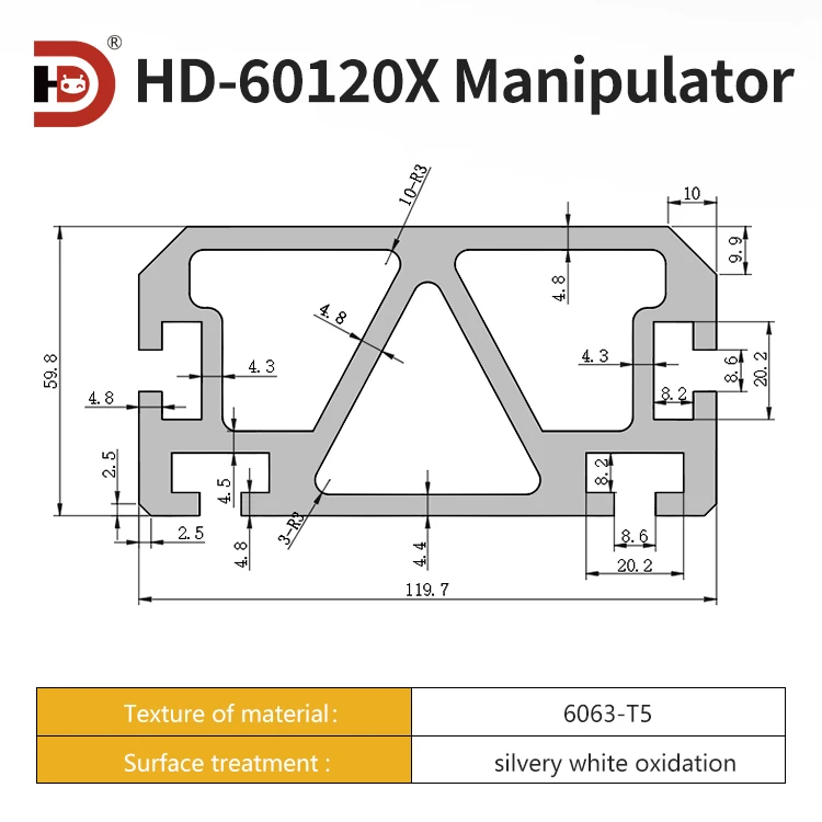 Hengdong 60120 Manipulator Aluminum Profile 60120 Drawing Structure Beam Injection Molding Machine Industrial Aluminum Profile factory